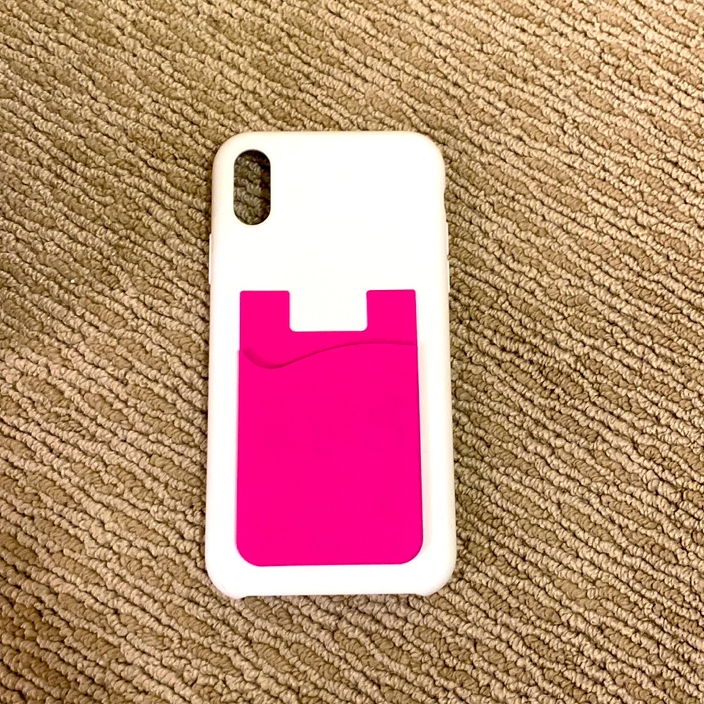 white silicon phone case with hot pink card case